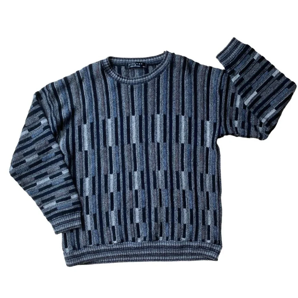 Vintage Protege Collection Wool Blend Stripe Sweater Sz XL 90s 3D Funky Knit USA